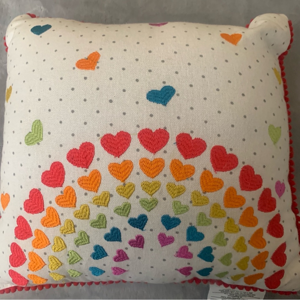 Bella Lux toddler Colorful Heart Pattern Pillow embroidered heart rainbow